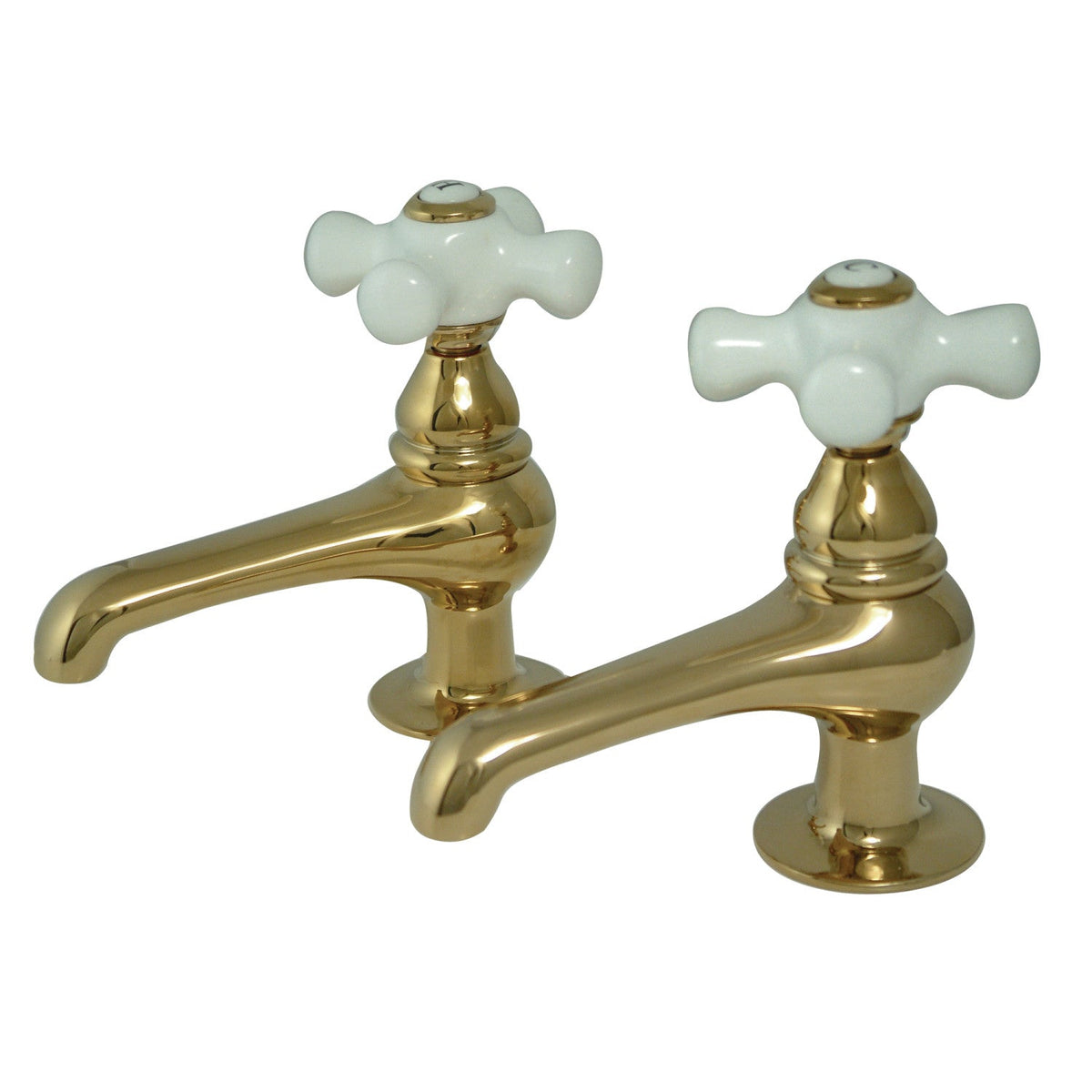 Vintage Basin Tap Faucet with Porcelain Cross Handle in Polished Brass