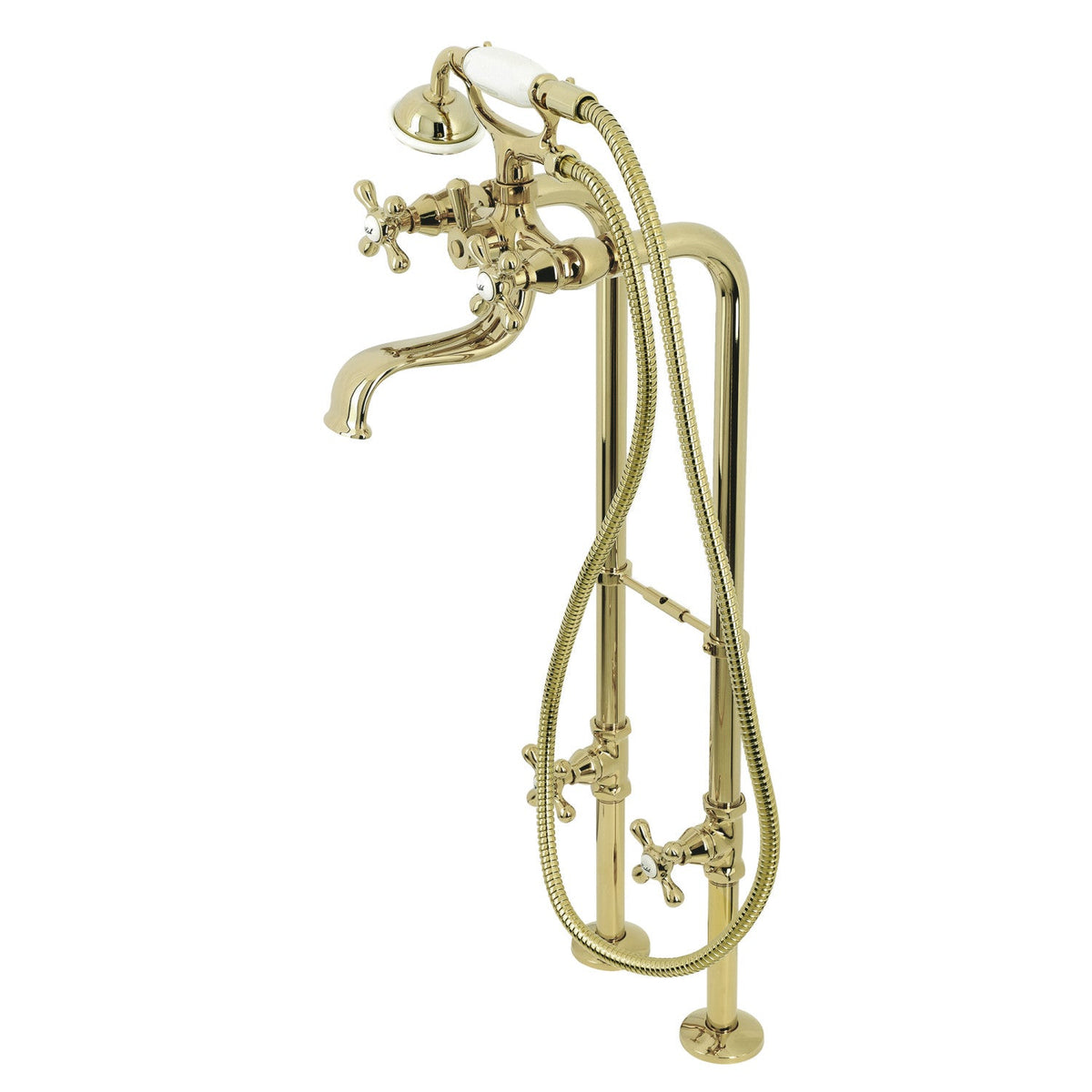 Kingston Freestanding Clawfoot Tub Faucet Package with Supply Line in Polished Brass