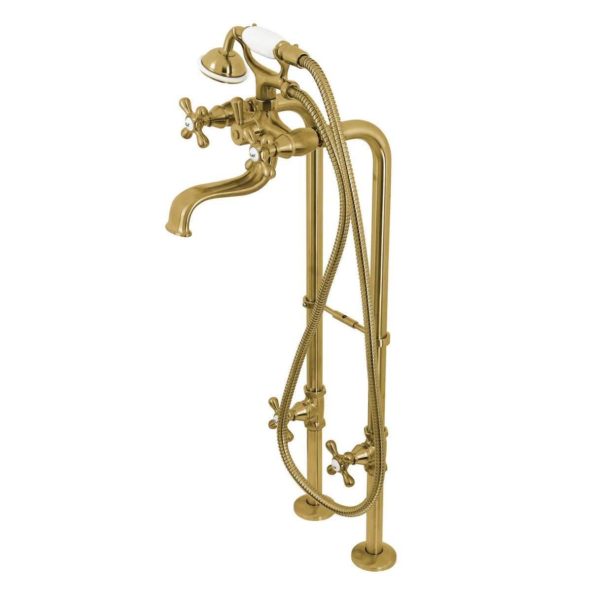 Kingston Freestanding Clawfoot Tub Faucet Package with Supply Line in Brushed Brass