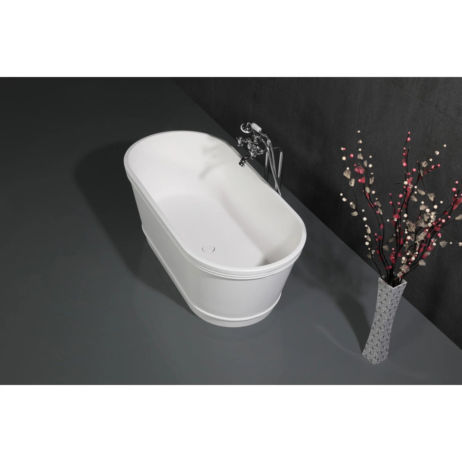 Polished chrome freestanding tub faucet with spout and cross handles
