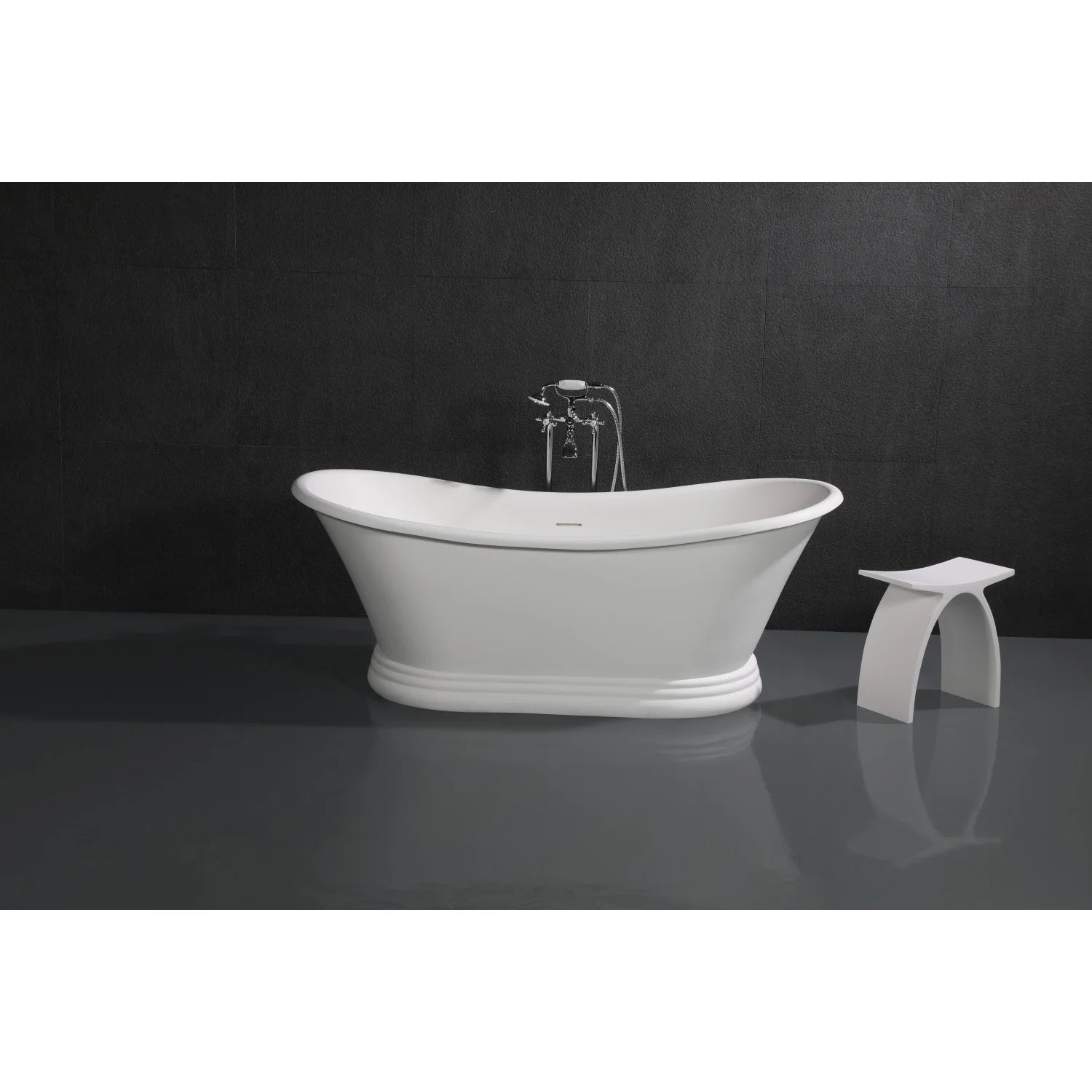 Polished chrome freestanding tub faucet with spout and cross handles