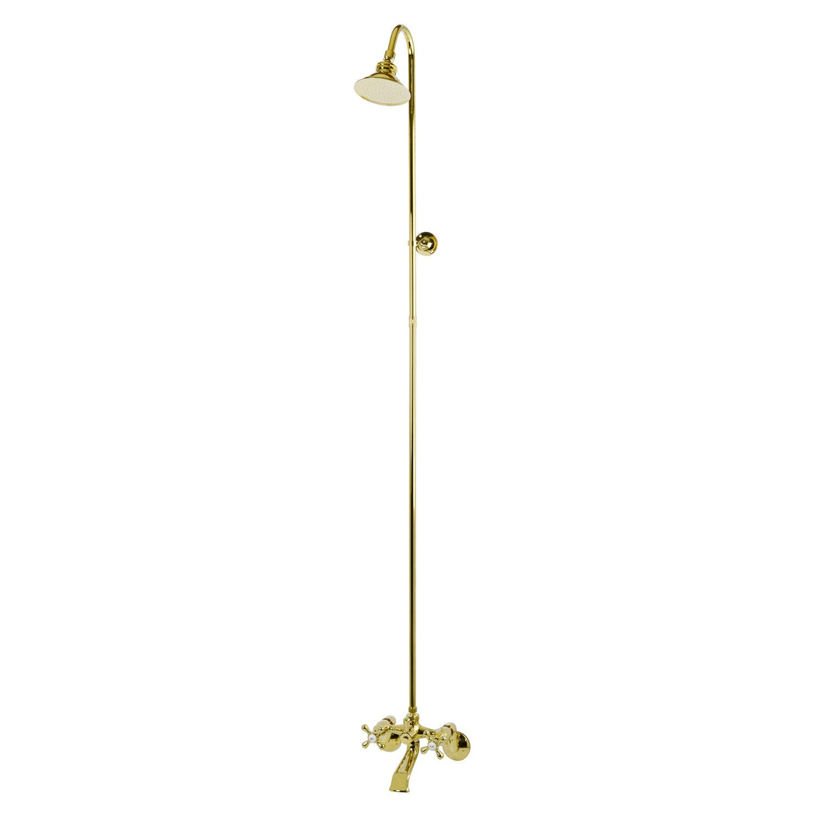 Vintage Two-Handle 2-Hole Wall Mount Clawfoot Tub Faucet Package with Shower Combo in Polished Brass