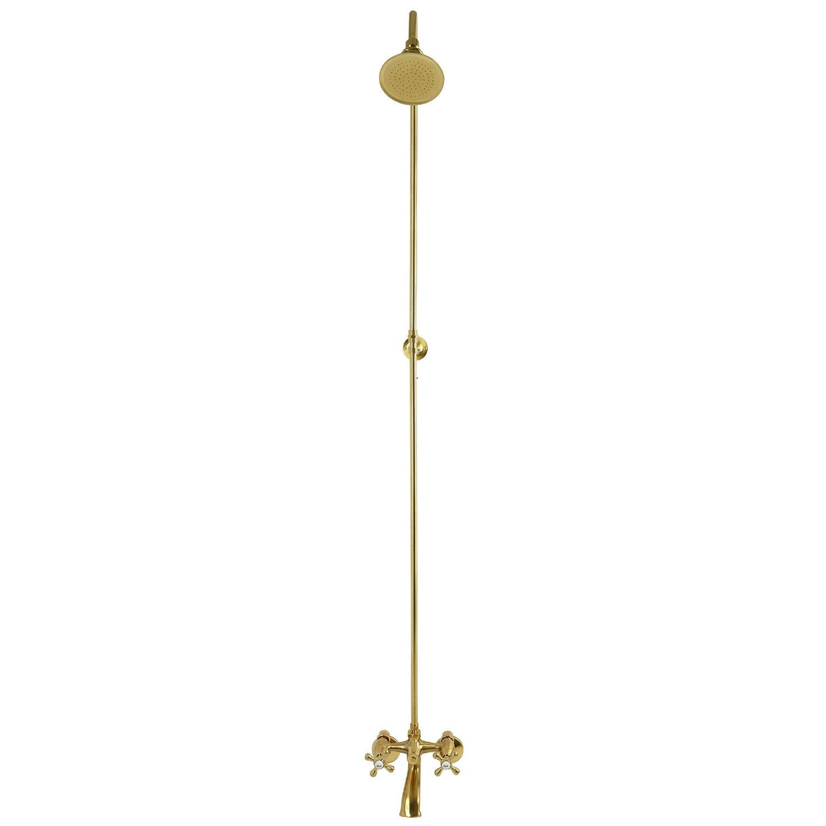 Vintage Two-Handle 2-Hole Wall Mount Clawfoot Tub Faucet Package with Shower Combo in Brushed Brass