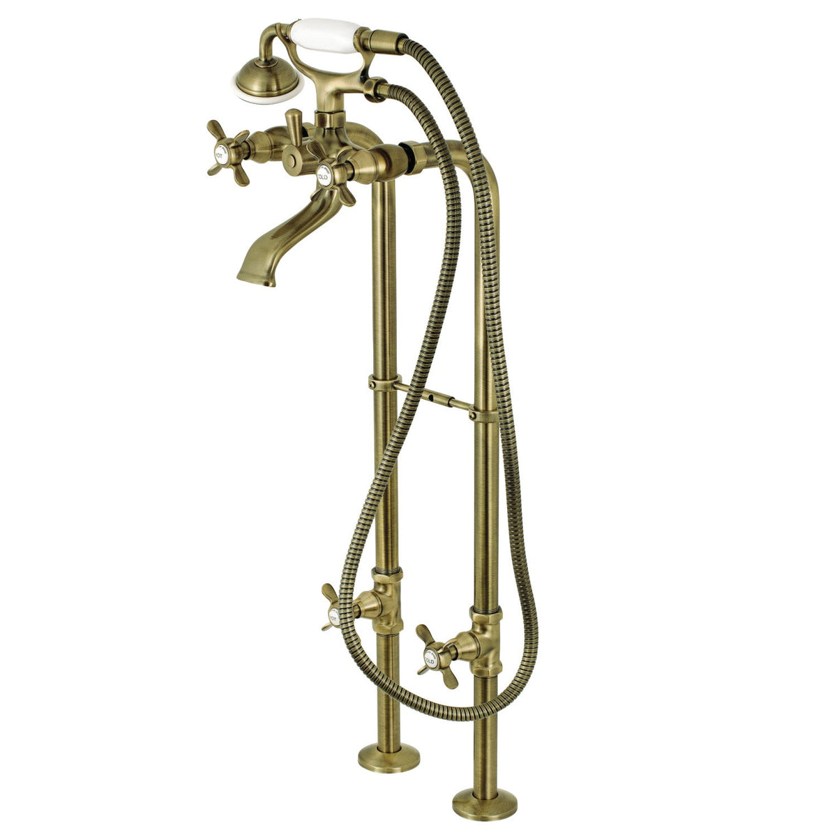 Kingston Freestanding Tub Faucet with Supply Line and Stop Valve in Antique Brass