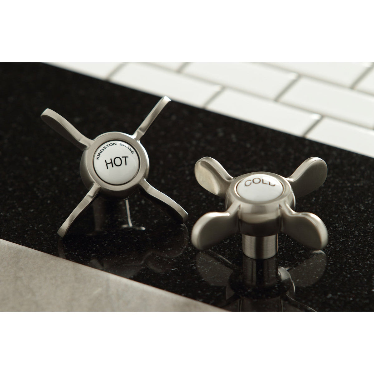 Kingston Freestanding Tub Faucet with Supply Line and Stop Valve in Brushed Nickel