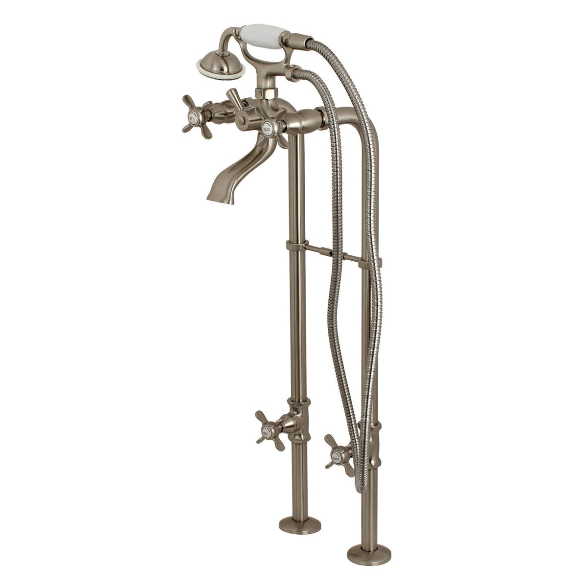 Kingston Freestanding Tub Faucet with Supply Line and Stop Valve in Brushed Nickel