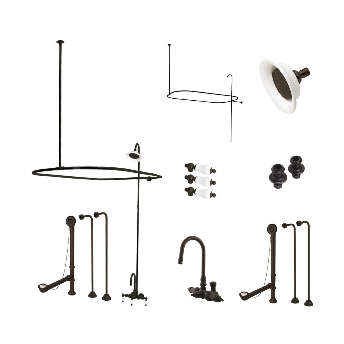 Vintage Tub Wall Mount Gooseneck Clawfoot Tub Faucet Package with Shower Enclosure in Oil Rubbed Bronze