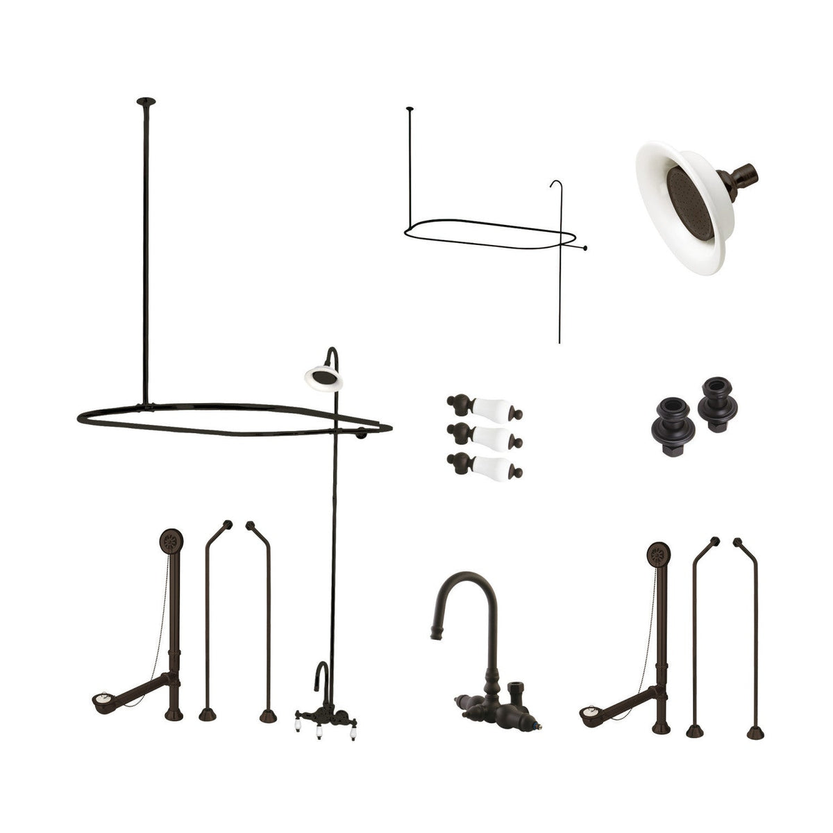 Vintage Tub Wall Mount Gooseneck Clawfoot Tub Faucet Package with Shower Enclosure in Oil Rubbed Bronze