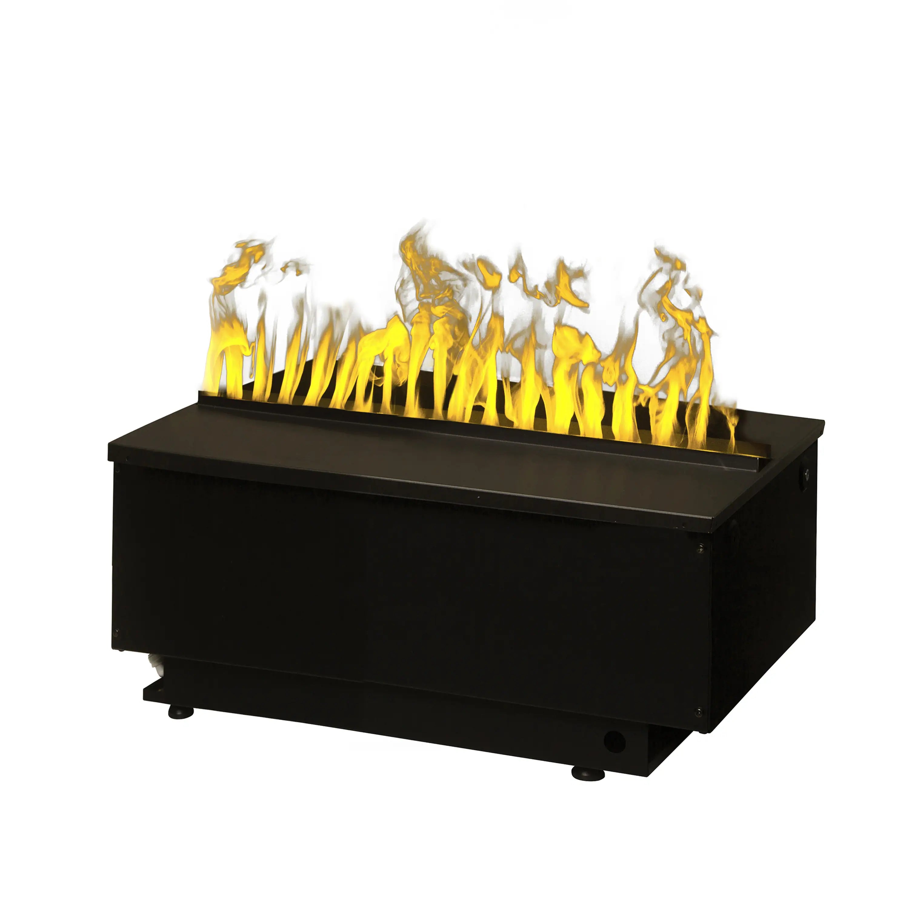 Black water vapor firebox with raised flame effect against a white backdrop