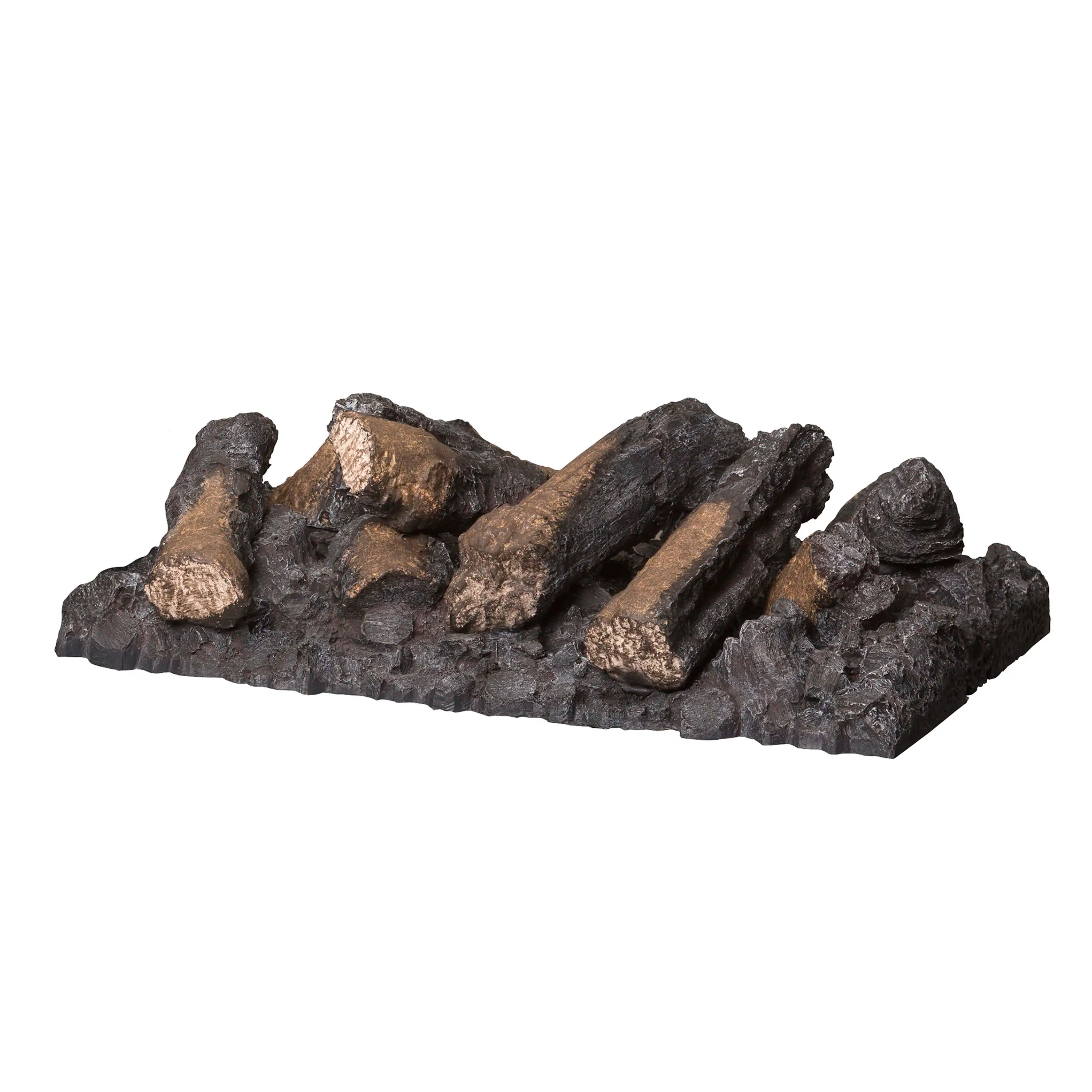 Molded log set accessory with dark gray and brown faux fireplace logs