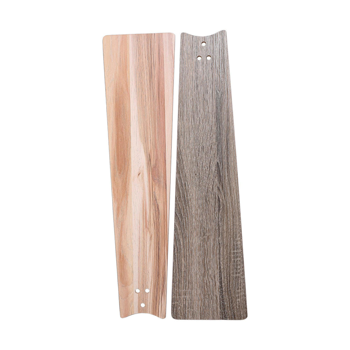 Ceiling fan blades pair with mounting holes, light and dark wood-look