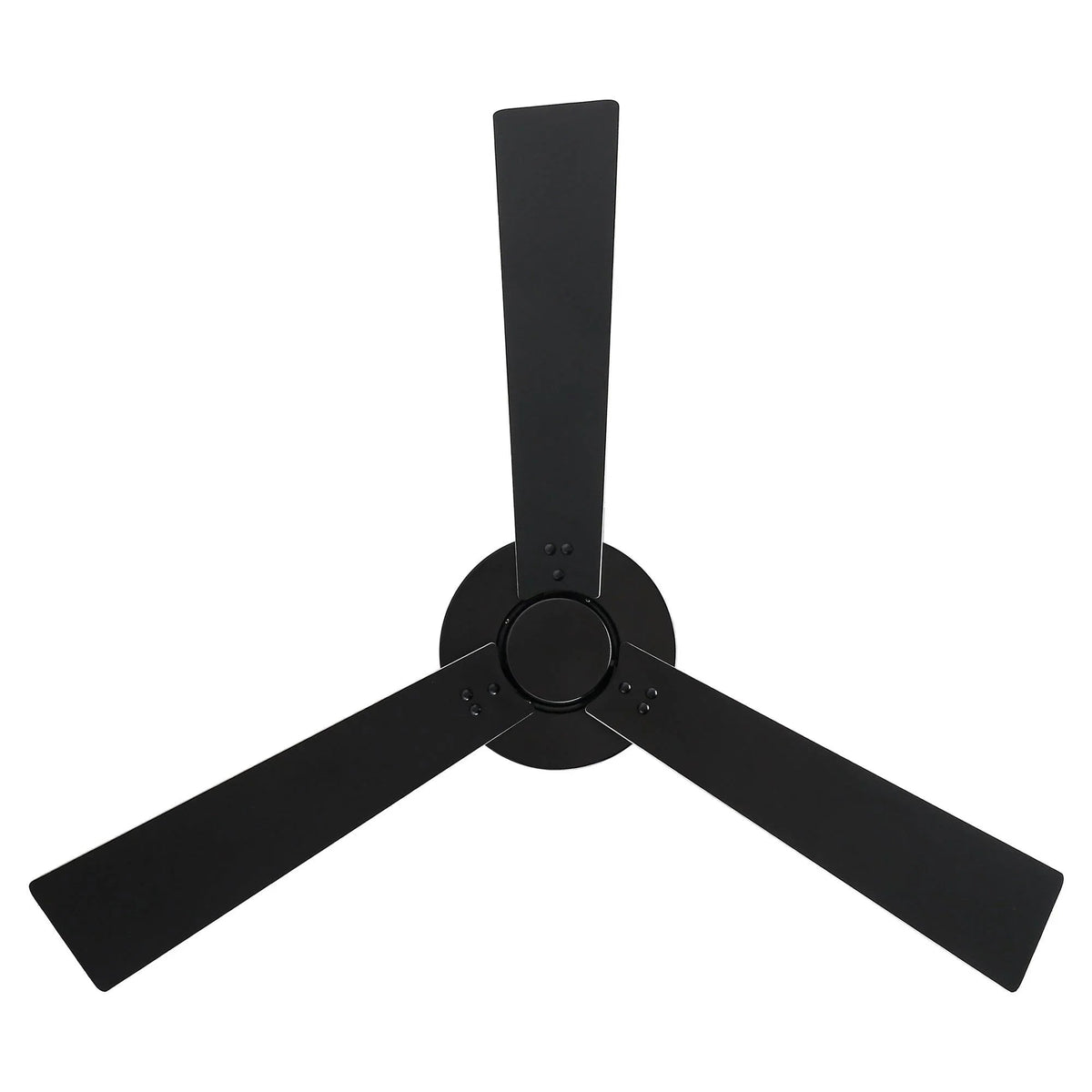 Black ceiling fan with five blades and round motor canopy