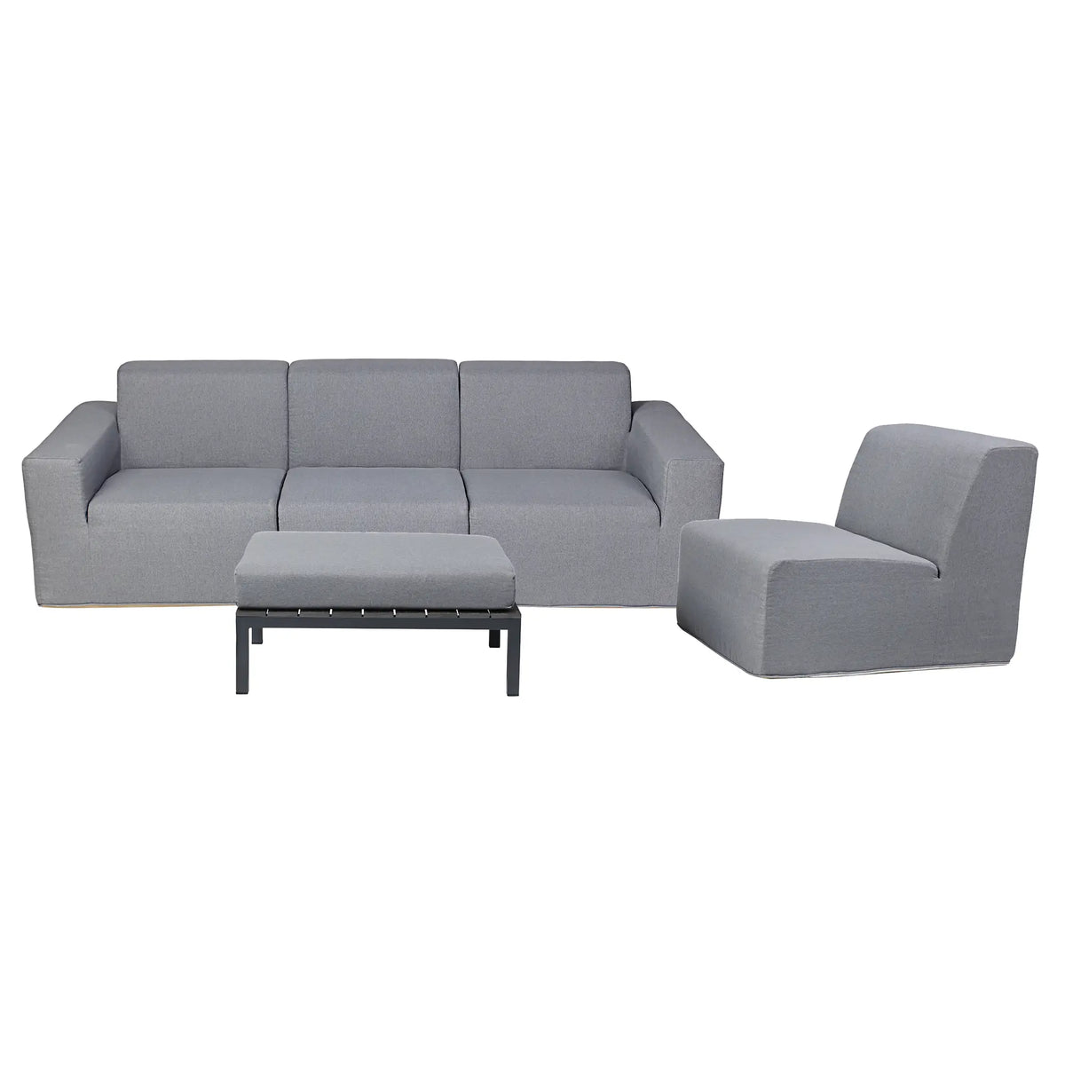 Gray 3-seat sectional sofa with ottoman coffee table and two matching armchairs