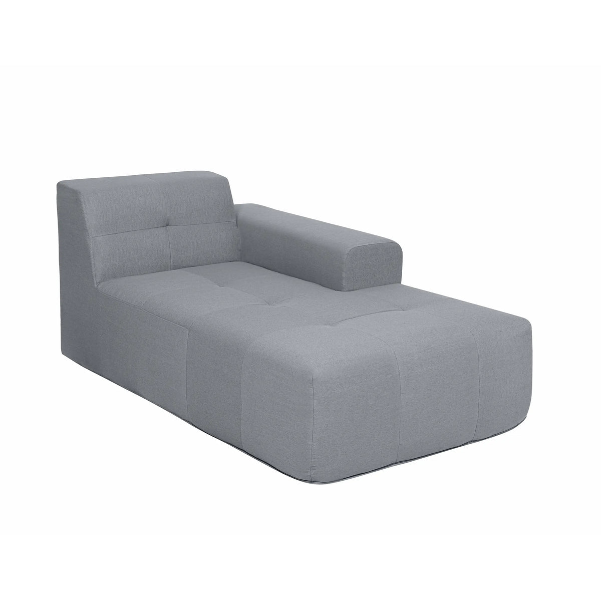 Gray compressed foam chaise lounger with squared arms and seat cushion