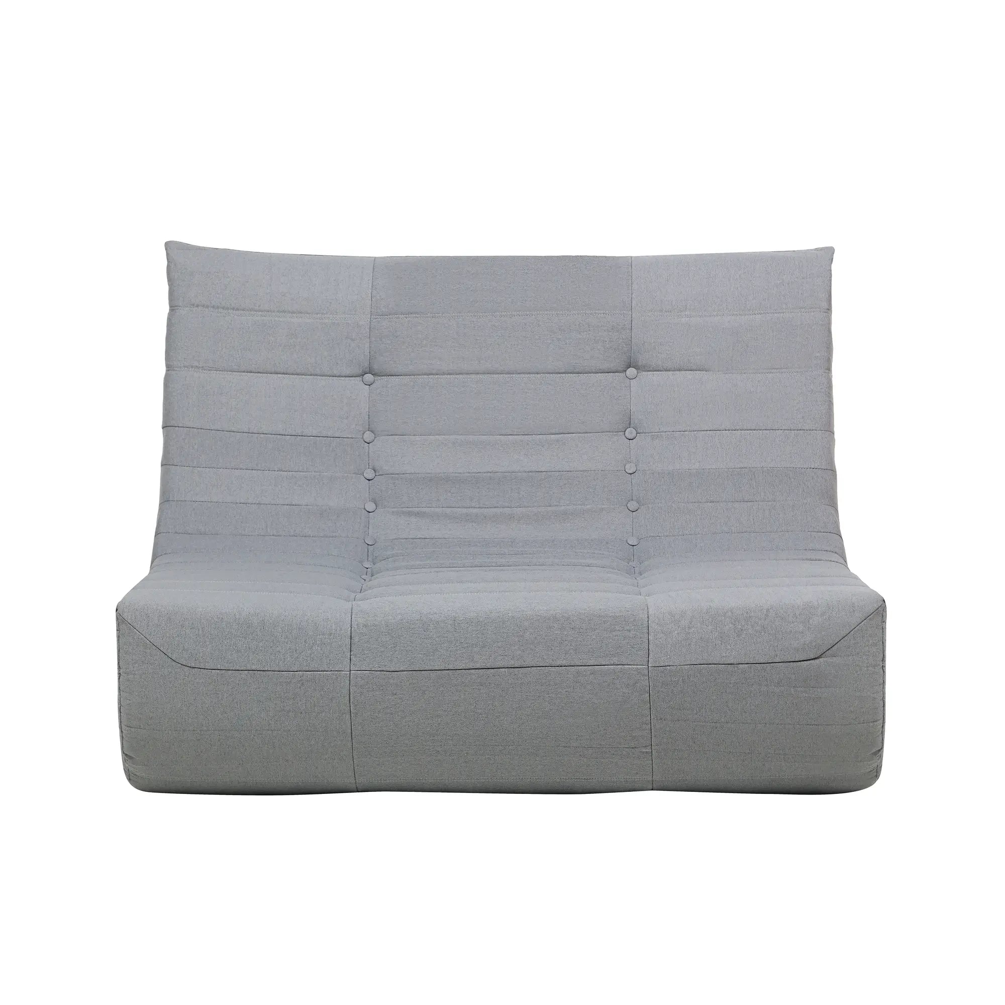 Gray compressed foam loveseat sofa with tufted back and padded seat