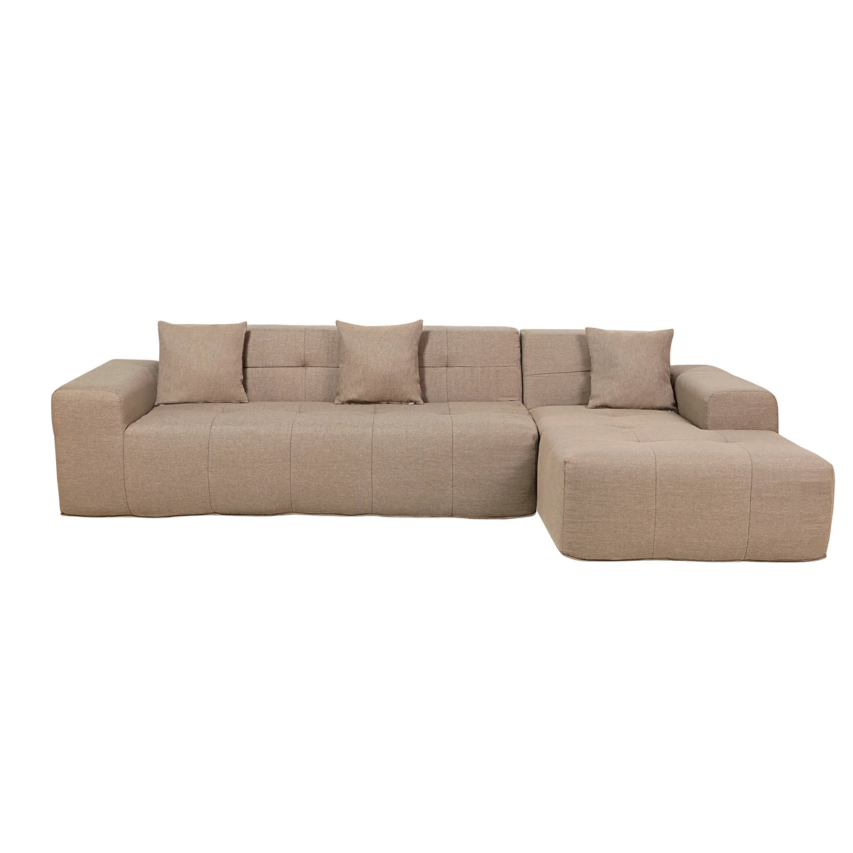 Tan sectional sofa with chaise lounge extension