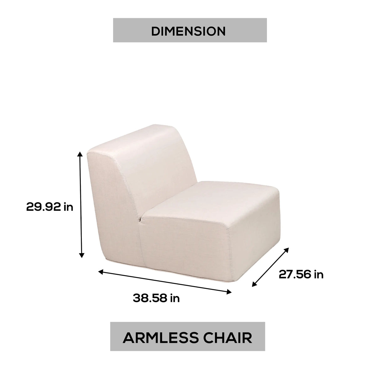 Beige armless upholstered foam sectional sofa chair with squared seat and back