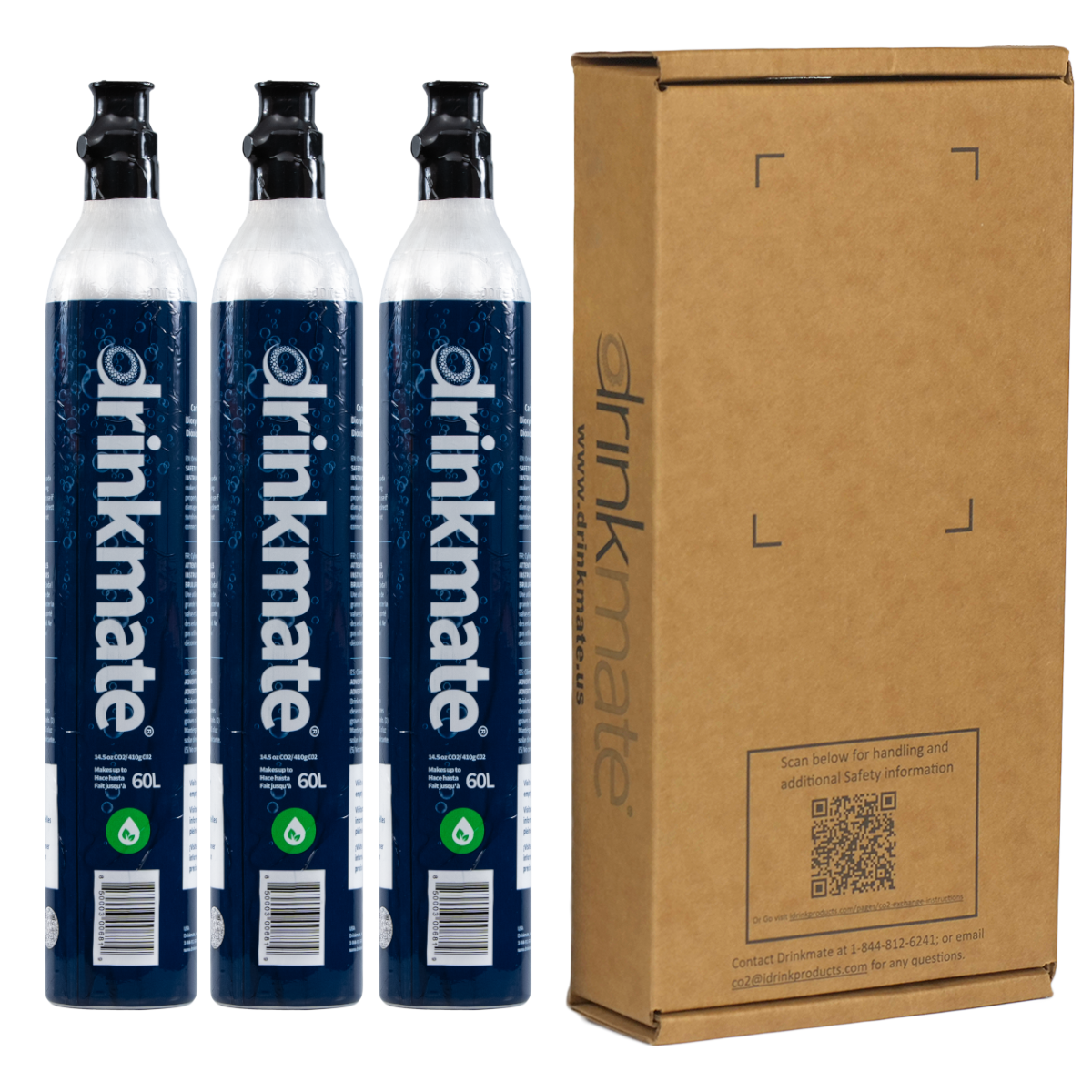 Drinkmate CO2 refill carbonator cylinders, three 60L bottles with box