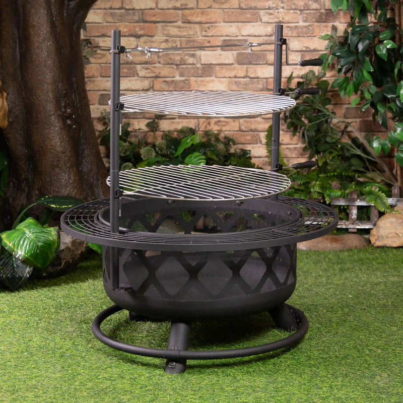 Deko Living 33-Inch Diameter Outdoor Steel Wood burning Fire Pit Grill & Rotisserie (COB10505)