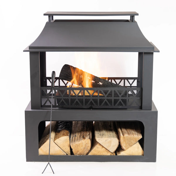 Deko Living 36 Inch Rectangular Outdoor Steel Woodburning Fireplace with Log Storage Compartment (COB10511)
