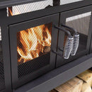 Deko Living 70-Inch Rectangular Outdoor Steel Woodburning Fireplace with Log Storage Compartment & Side Tables (COB10513)