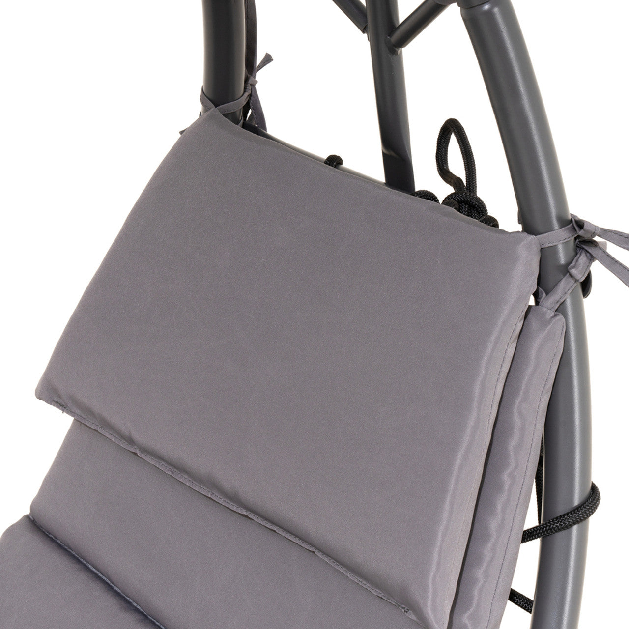 Outdoor lounge chair back pillow with tie straps, gray fabric