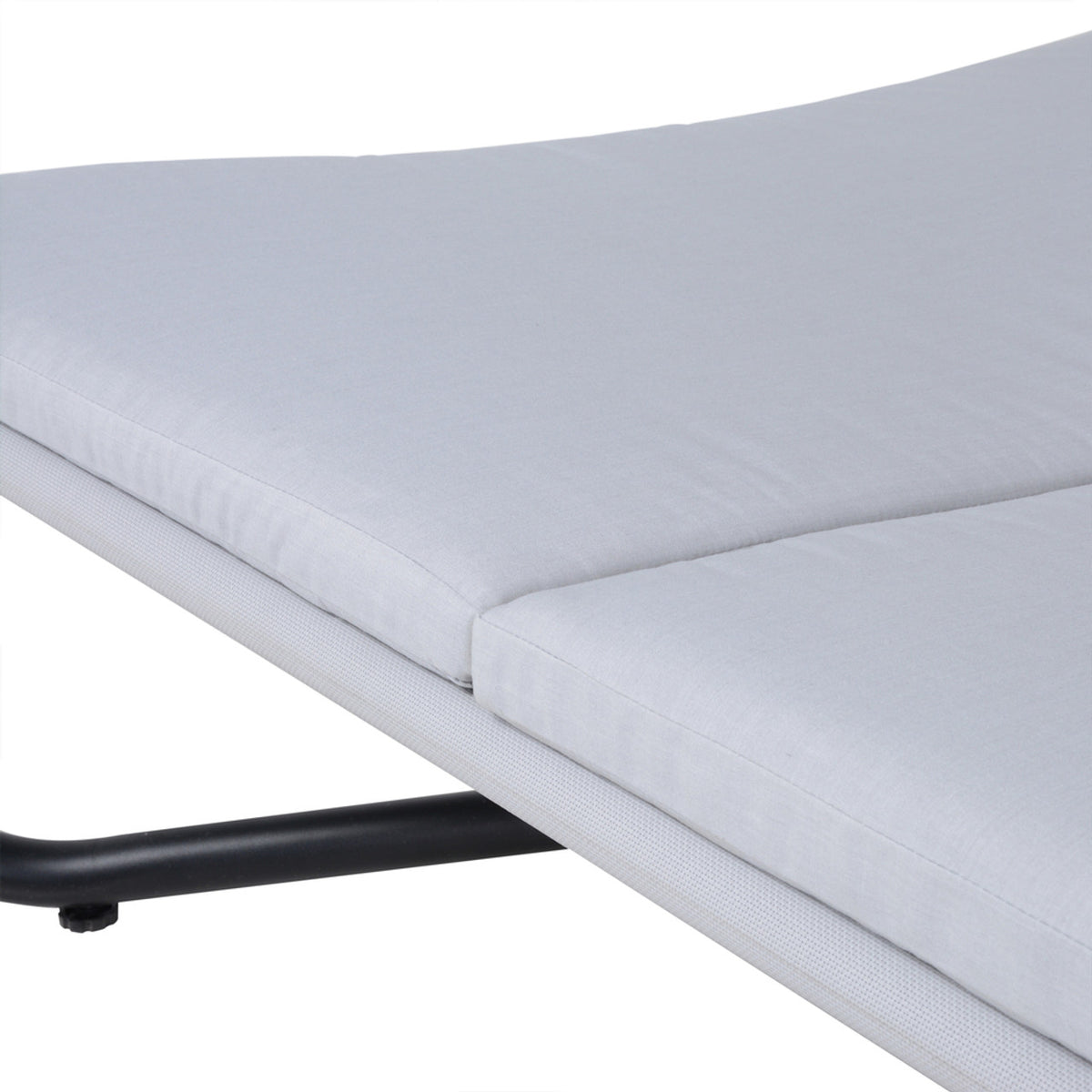 Outdoor hammock daybed cushion with light gray fabric and stitched edge seam