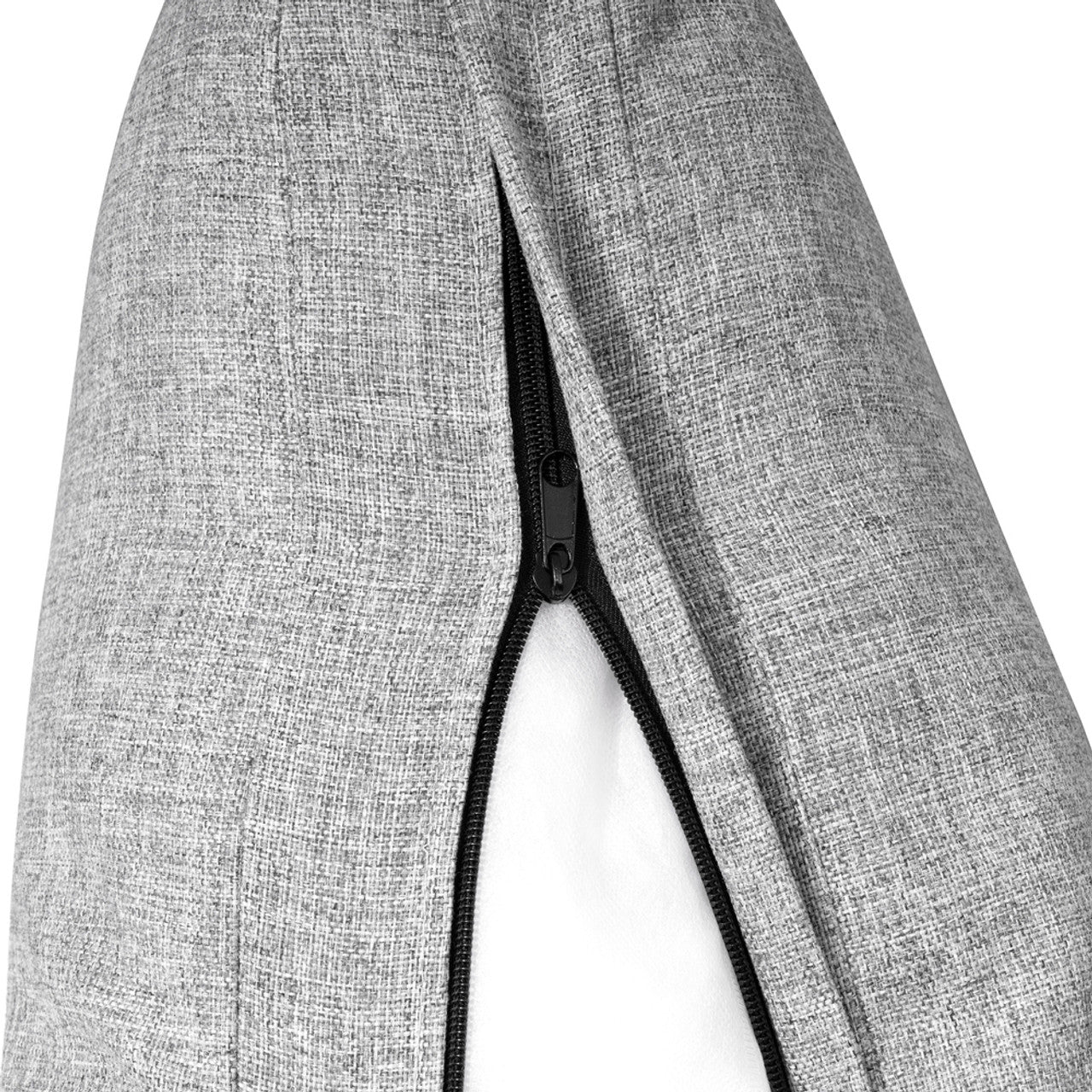 Gray fabric cover with a zip at the side of an egg chair seat cushion