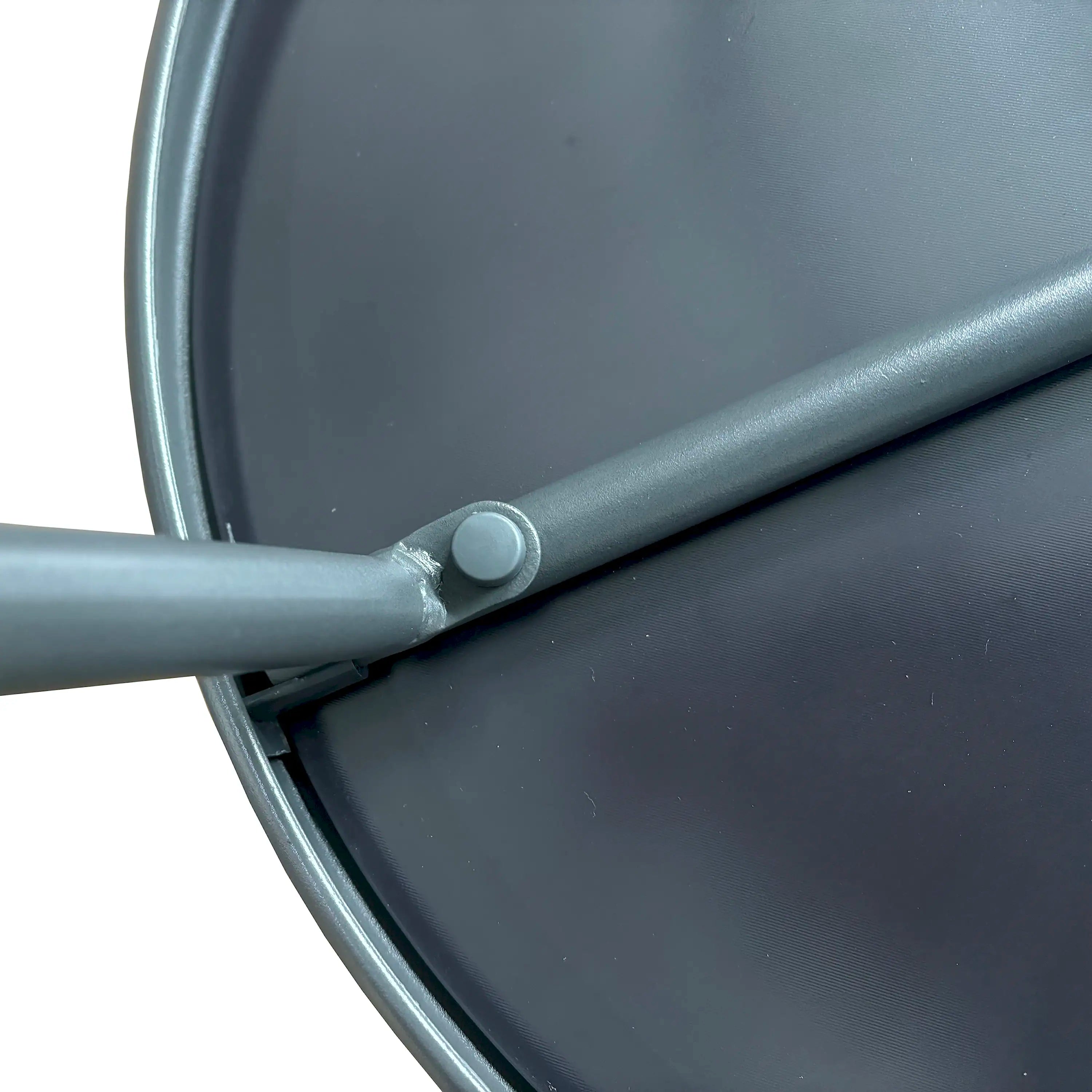 Outdoor bistro chair armrest and cushion support in dark gray metal