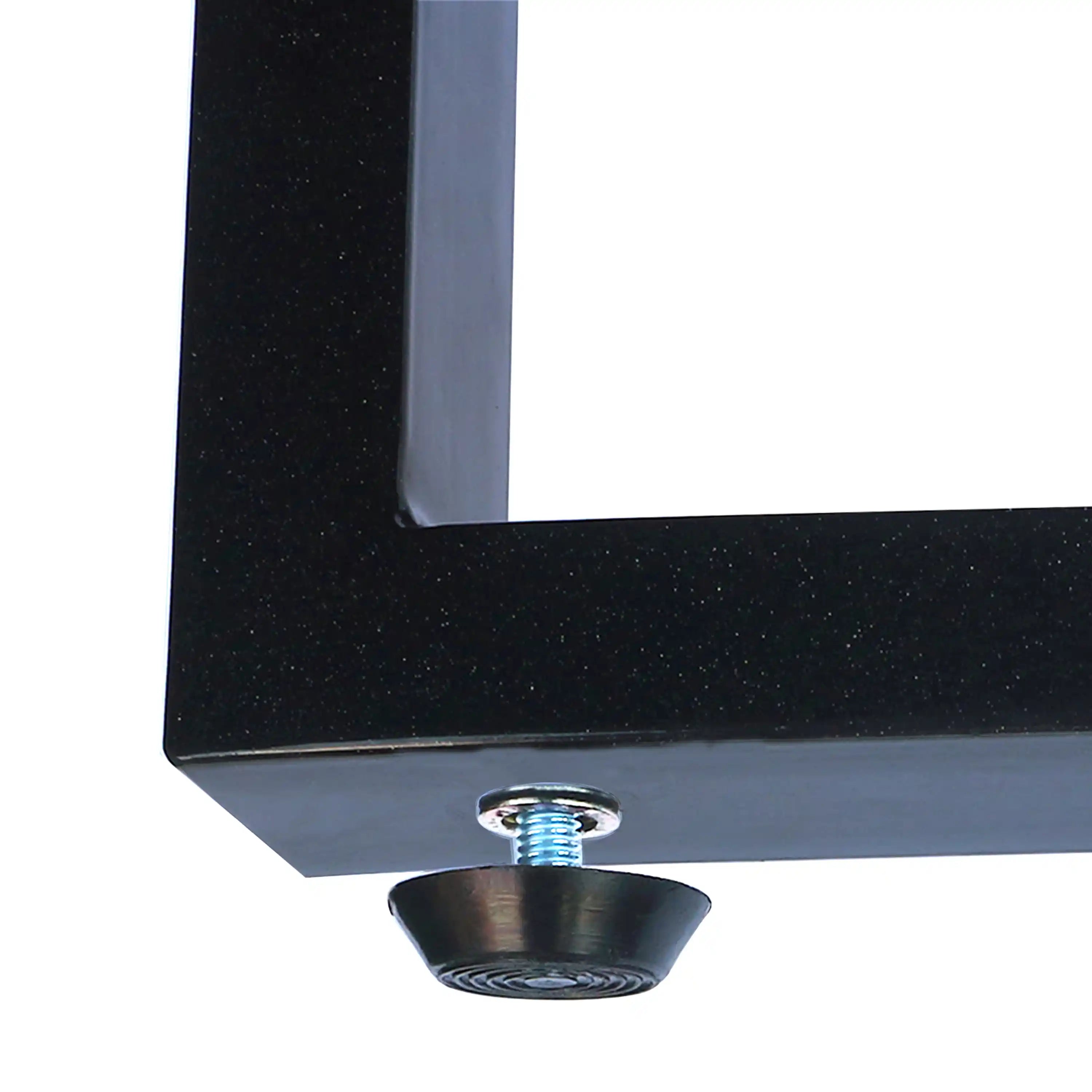 Black metal patio furniture base with threaded leveling foot for height adjustment