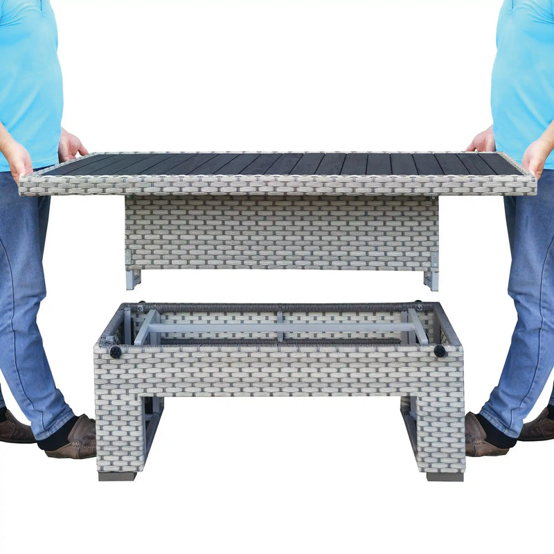 Deko Living Outdoor Wicker Patio Sofa & Ottoman Set with Adjustable Table Height (COP30010)