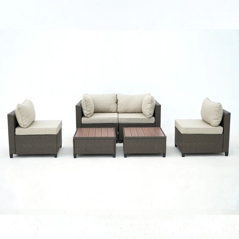 Deko Living 8 Piece Brown Outdoor Sectional Wicker Sofa Chairs and Tables  with Interchangable Beige and Red Cushion Covers (COP30011)