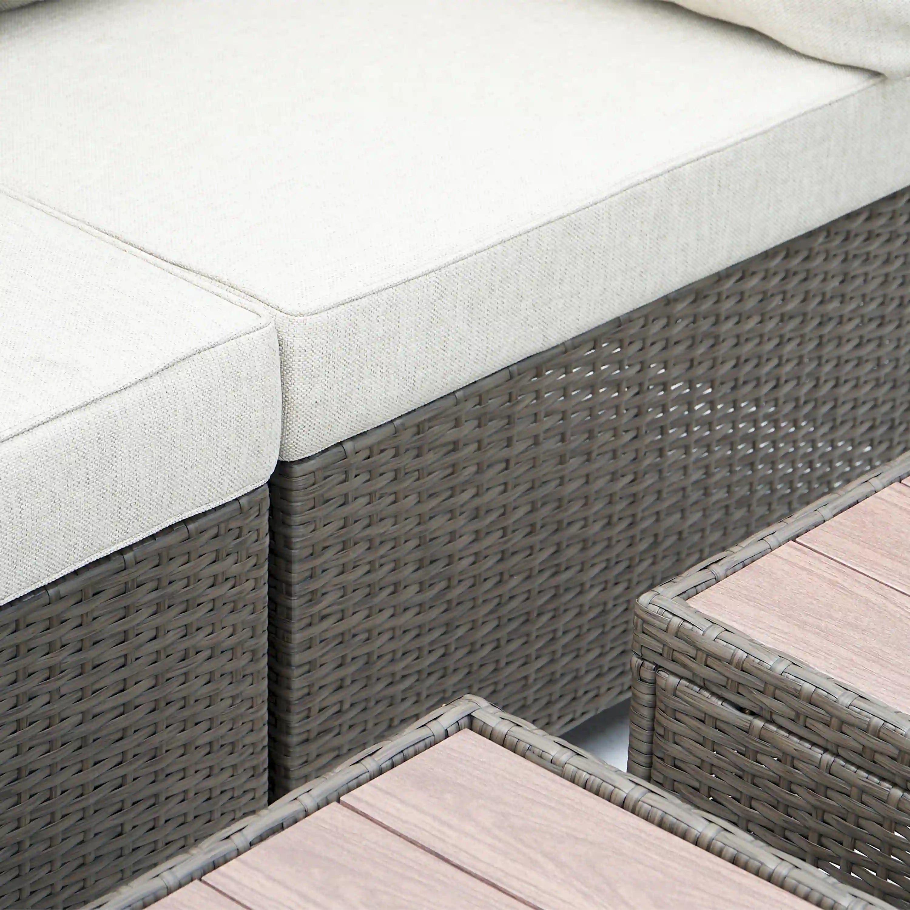 Outdoor wicker sectional corner with light cushion and square side table