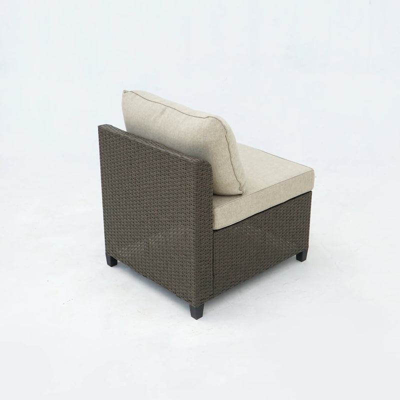Deko Living 8 Piece Brown Outdoor Sectional Wicker Sofa Chairs and Tables  with Interchangable Beige and Red Cushion Covers (COP30011)