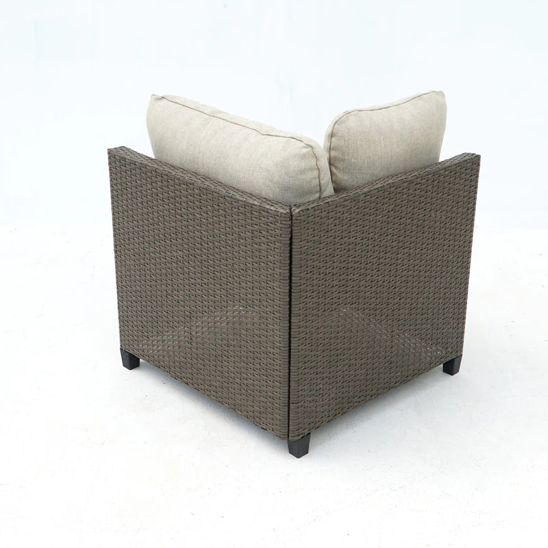 Deko Living 8 Piece Brown Outdoor Sectional Wicker Sofa Chairs and Tables  with Interchangable Beige and Red Cushion Covers (COP30011)