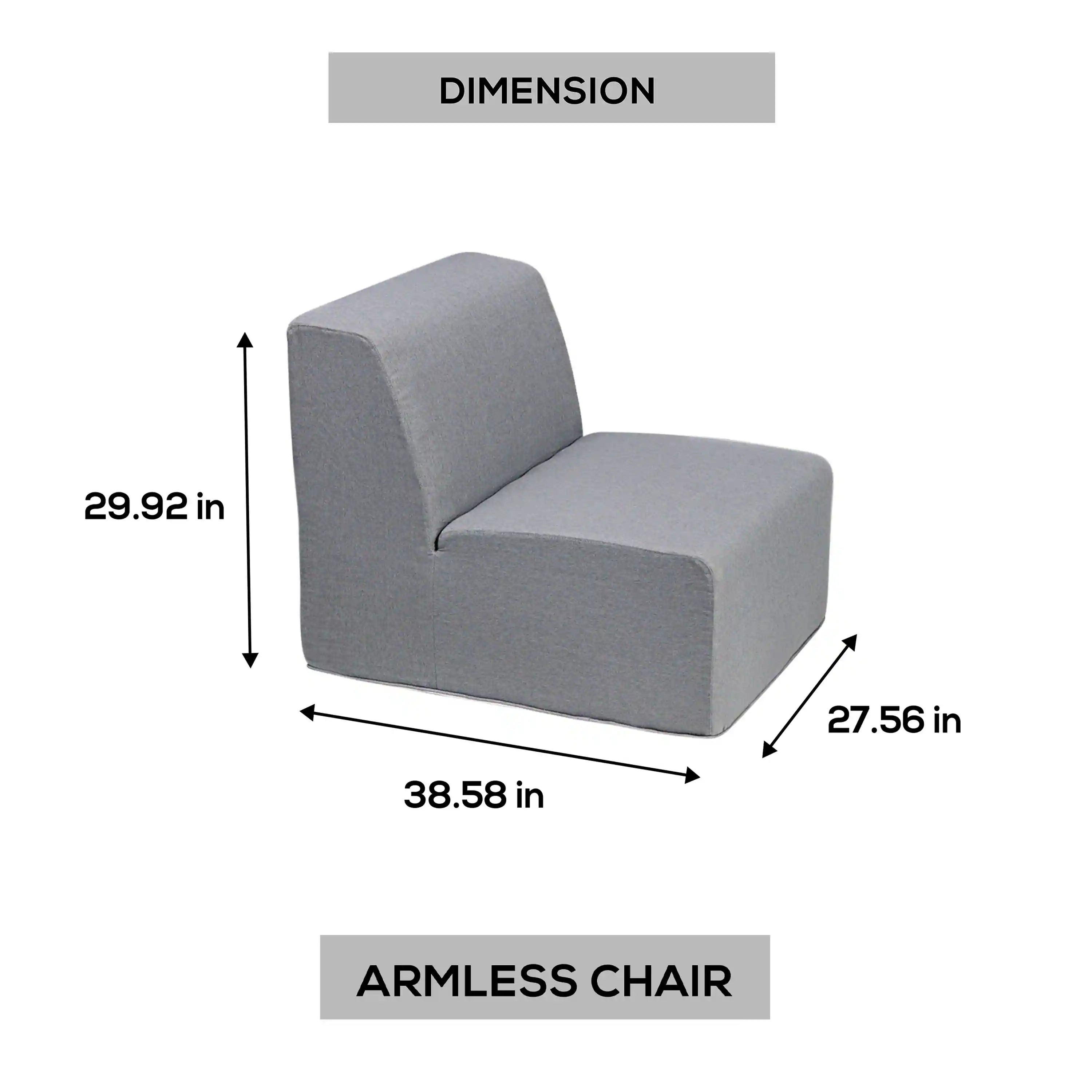 Armless outdoor chair dimension diagram with height and depth arrows