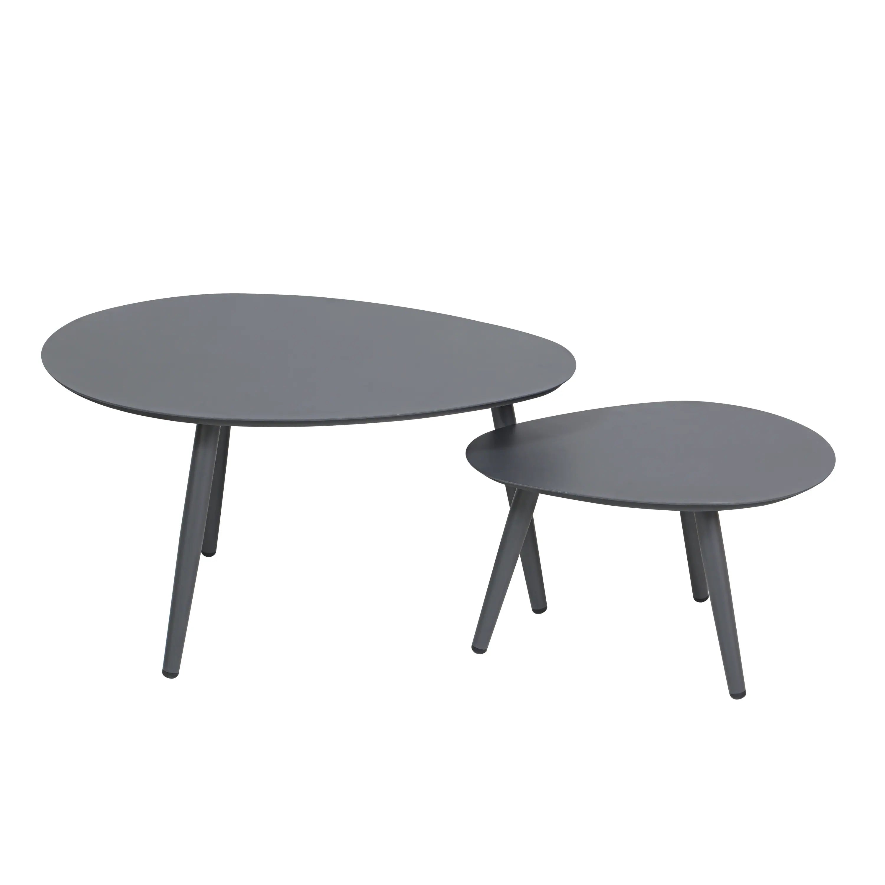 Gray outdoor oval table set: large oval and small round side table, two-piece