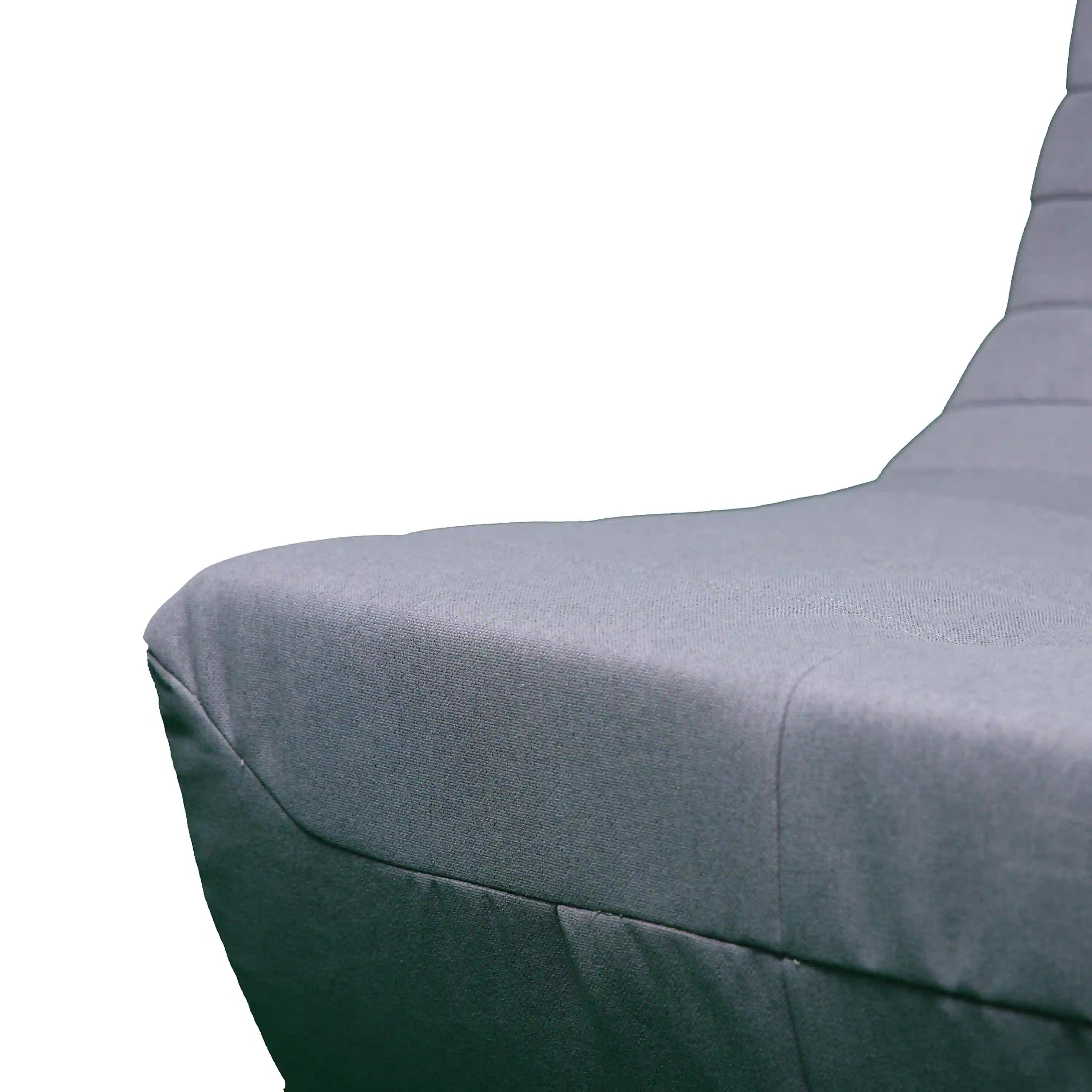 Gray outdoor armchair seat and arm with stitched seam details