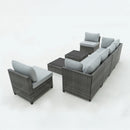 Deko Living 8 Piece Gray Outdoor Sectional Wicker Sofa Chairs and Tables  with Interchangeable Blue and Gray Cushion Covers (COP30111)