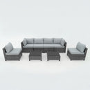 Deko Living 8 Piece Gray Outdoor Sectional Wicker Sofa Chairs and Tables  with Interchangeable Blue and Gray Cushion Covers (COP30111)