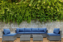Deko Living 8 Piece Gray Outdoor Sectional Wicker Sofa Chairs and Tables  with Interchangeable Blue and Gray Cushion Covers (COP30111)