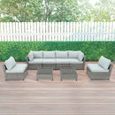 Deko Living 8 Piece Gray Outdoor Sectional Wicker Sofa Chairs and Tables  with Interchangeable Blue and Gray Cushion Covers (COP30111)