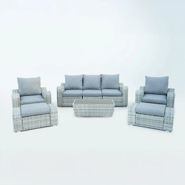 Deko Living 5 Place Seating Gray Outdoor Wicker Sofa and Sofa Chair Set with Table (COP30112)