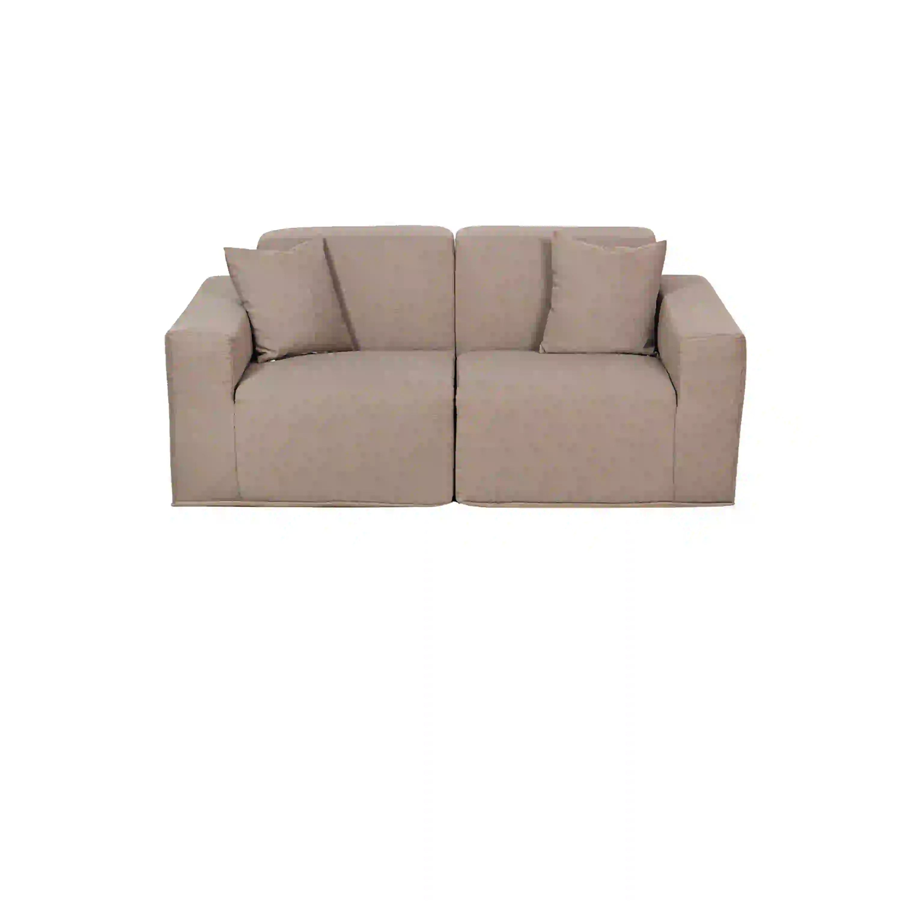 Two-piece taupe sectional sofa with two-seat front and back cushions