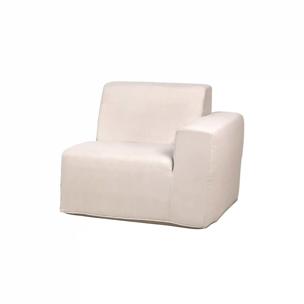 Beige outdoor armless chair with padded seat and backrest