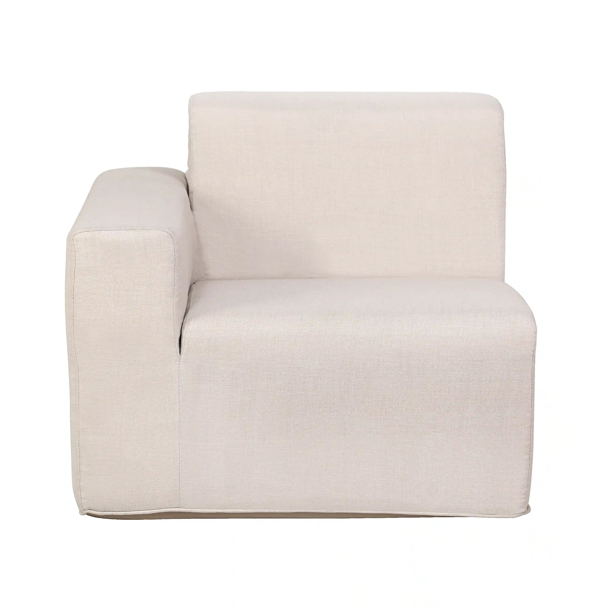 Beige outdoor lounge chair with thick padded seat and back