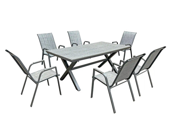 Deko Living 7 Piece Gray Outdoor Dining Chairs and Table Set (COP30702BLK)