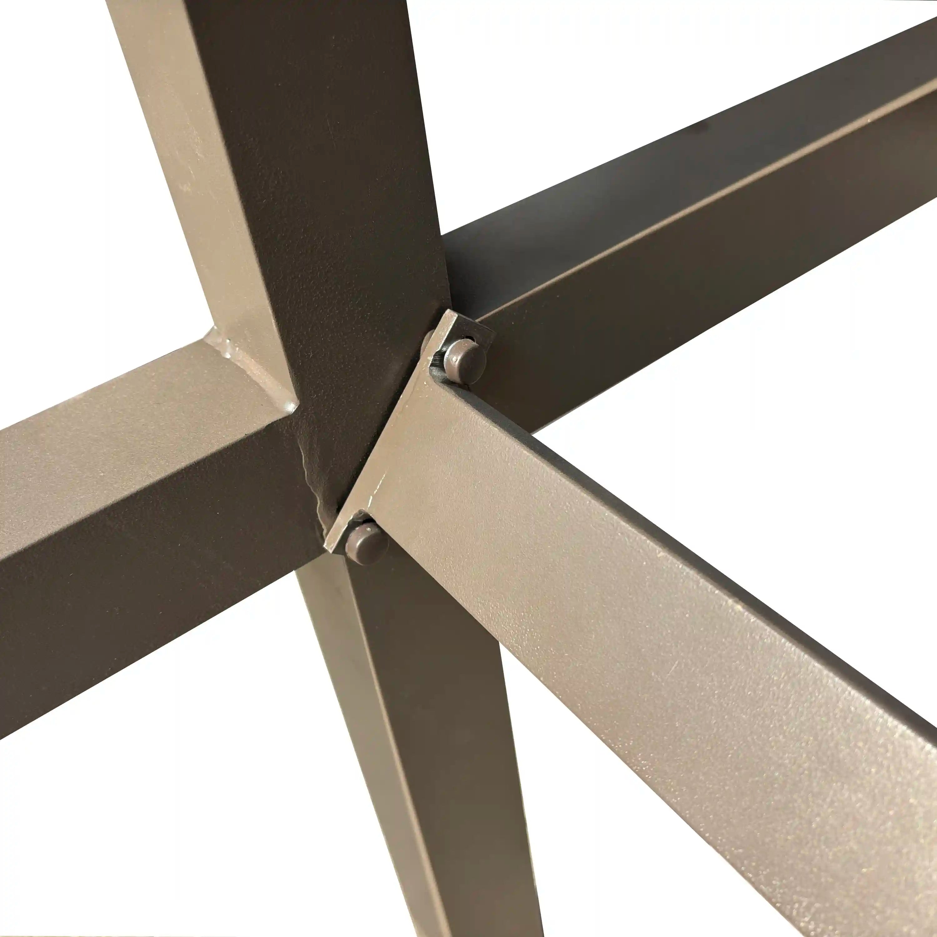 Table base corner joint with bolts and two-tone metal legs
