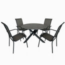 Deko Living 4 Piece Seating Grey Outdoor Aluminum Round Patio Dining Table and Stackable Chairs Set (COP30704)