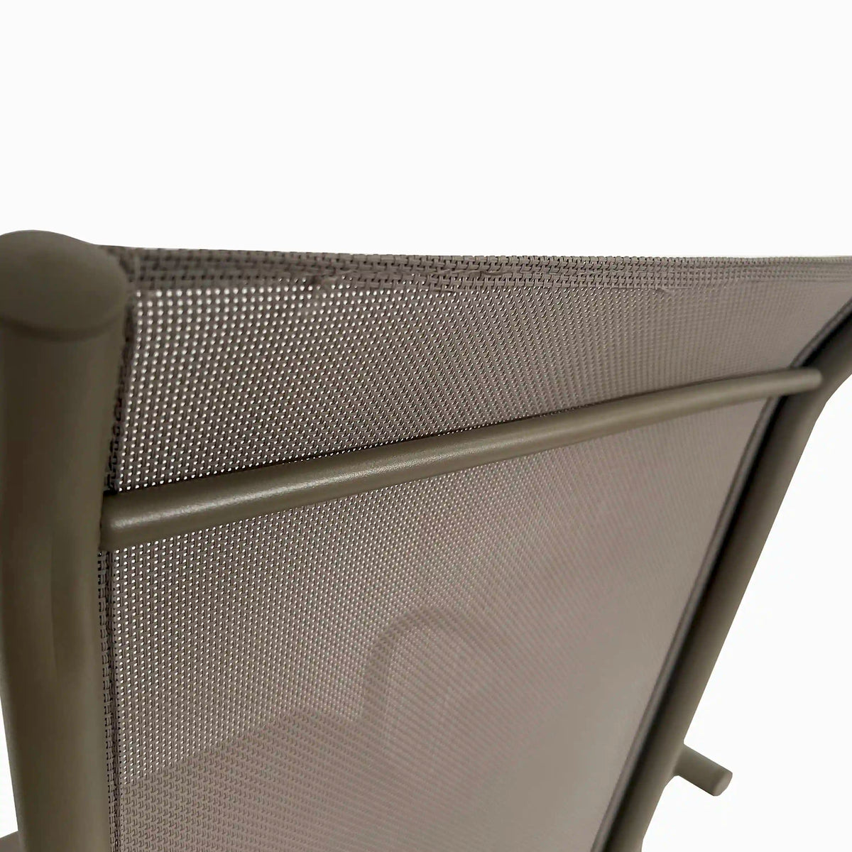 Champagne aluminum outdoor chair with woven mesh back and curved frame